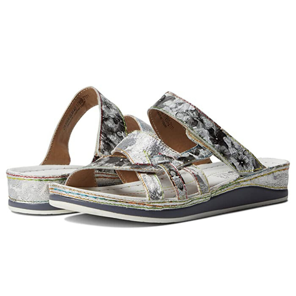 L'Artiste by Spring Step Caiman Sandal Women's US 10.5-11 Silver Slide GAL1504